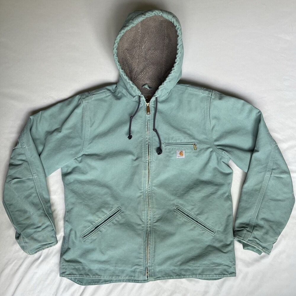 Carhartt WJ141 454 Seaglass Sherpa Lined Hooded Detroit Jacket Women's L Large